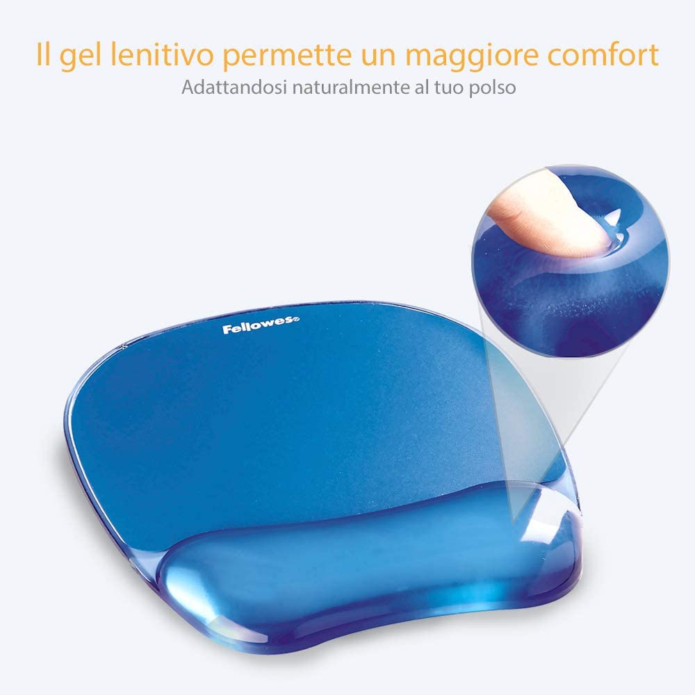 Fellowes Mouse Pad con Poggiapolso in Gel Trasparente Blu